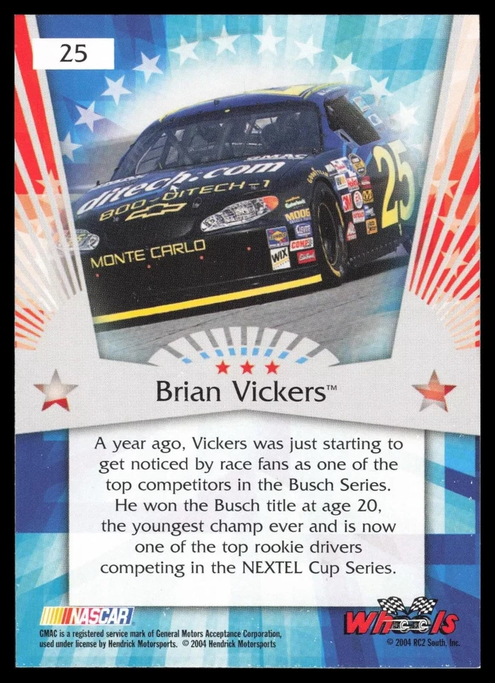 2004 Wheels American Thunder #25 Brian Vickers - Image 2 of 2