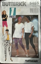 Butterick fast & easy pattern 5465 Misses/Petite Leggings sz XS, S, M (6-14) unc