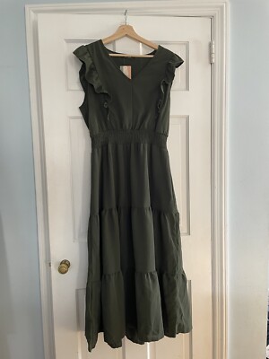 Women's Dress Size L Olive Green Tiered Dress NWT BTFBM ruffle sleeve, v-neck | eBay Women's Dress Size L Olive Green Tiered Dress NWT BTFBM ruffle sleeve, v-neck | eBay