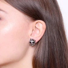 Skull Earrings Bejeweled Badass in Pink Stainless Steel Goth Jewelry By Controse