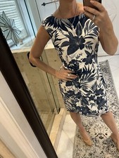 CHAPS Women's L Dress Sleeveless Moc Wrap Jersey Batik Paisley Blue White New