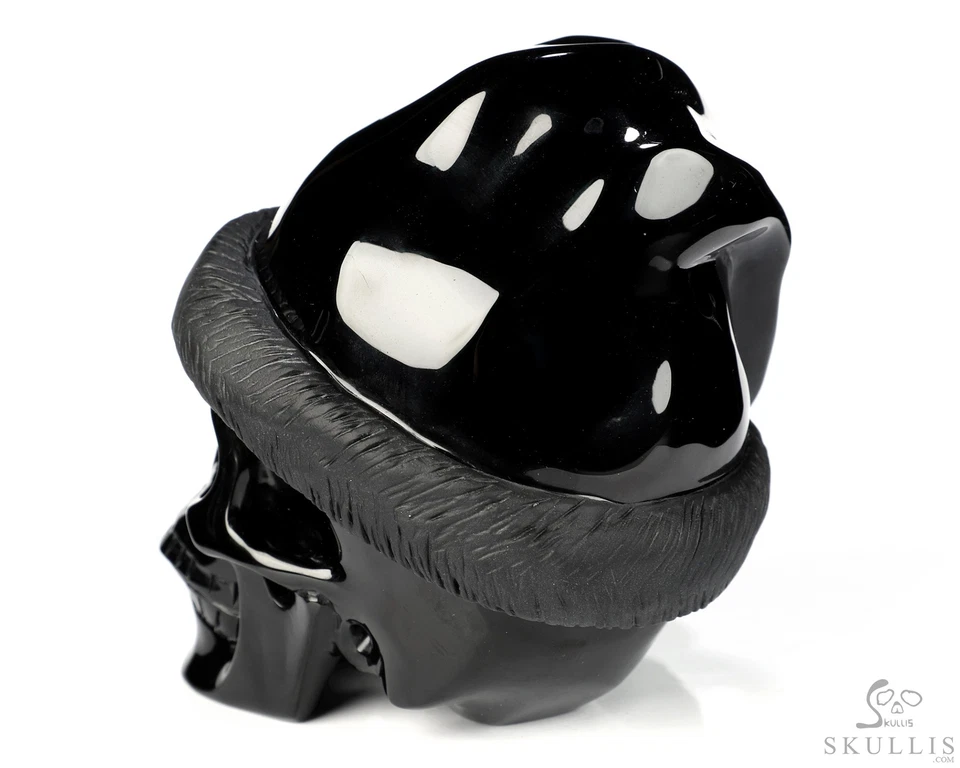 圣诞快乐! 5.0英寸黑色黑曜石手工雕刻水晶头骨 — 第 4/4 张图片