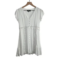 Lulus M White Crochet Lace Dress Retro Boho Bridal Flapper Cottagecore Coastal