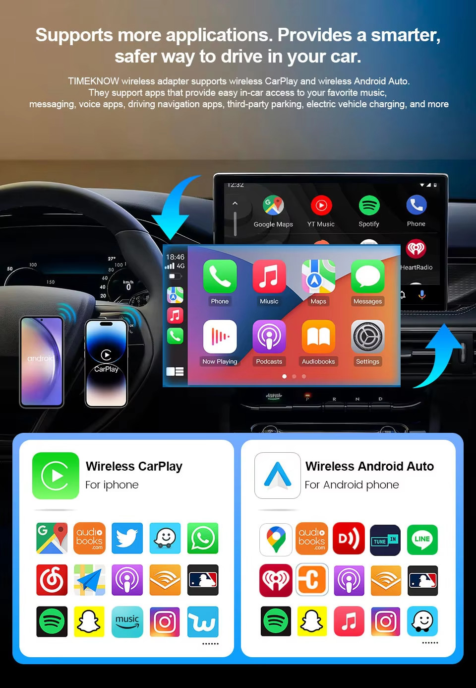Adattatore Wireless Carplayadattatore Android Auto Wireless 2 in 1 Universale - Miniatura 5