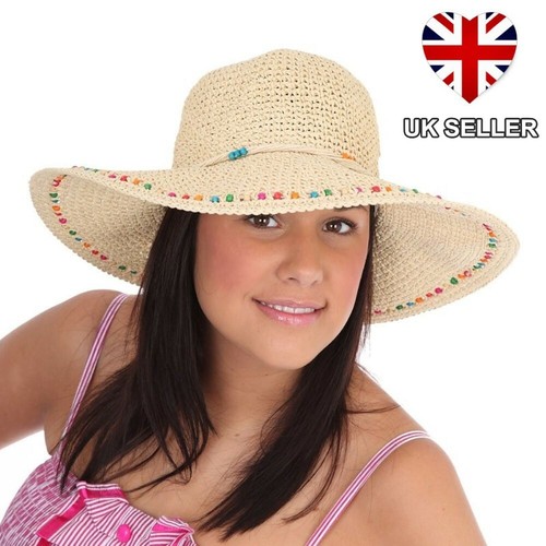 Donna Crushable Paglia Stile Floppy Largo Falda Sole Spiaggia Cappello UK  Seller | eBay