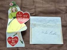 Valentnes Day Card And Envelope 1964 Vintage Young Lady Made In USA Hearts