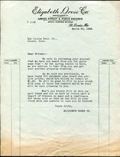 ST. LOUIS, MO ~ Elizabeth Dress Co., Street & Porch Dresses ~ LETTERHEAD  1928