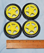  NEW Set 4 - 2 3/8" Black Rubber on Yellow Spoke Rims Toy Replacement Tires