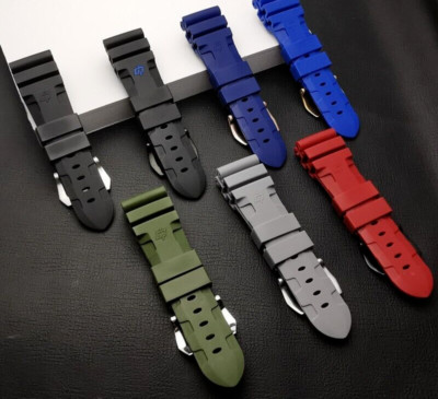 24mm Rubber Strap for Panerai - multiple colours - black/silver buckle