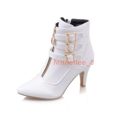Women High Heels Ankle Boots Pointed Toe Buckle Zip Boot Pumps Party Shoes New