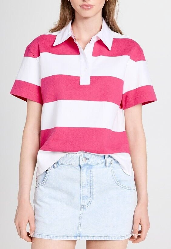 alice + olivia Treva Boxy Pink Striped Polo Shirt XS
