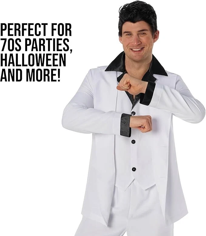 Disfraz Fiebre Sábado Noche Hombre Adulto Años 70 Blanco Disco Traje Llamaradas M - 3XL Foto 4 de 4