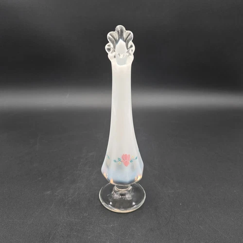 Fenton Glass Opalescent Country Garden Swung Bud Vase Art Glass Signed