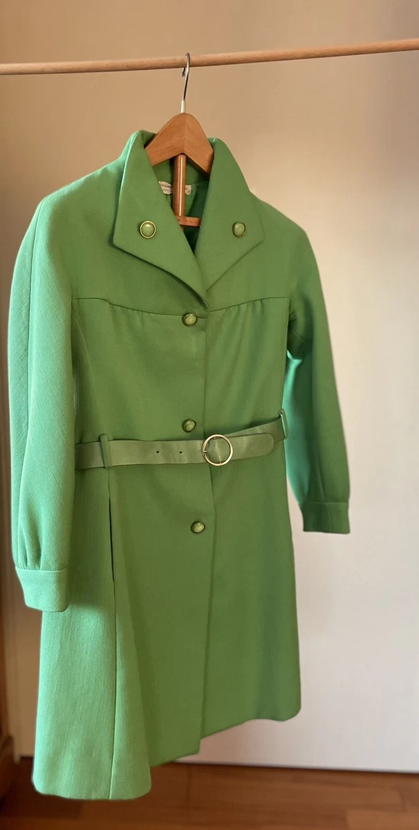 Cappotto vintage Ferragamo Anni 70 verde mela monopetto corto