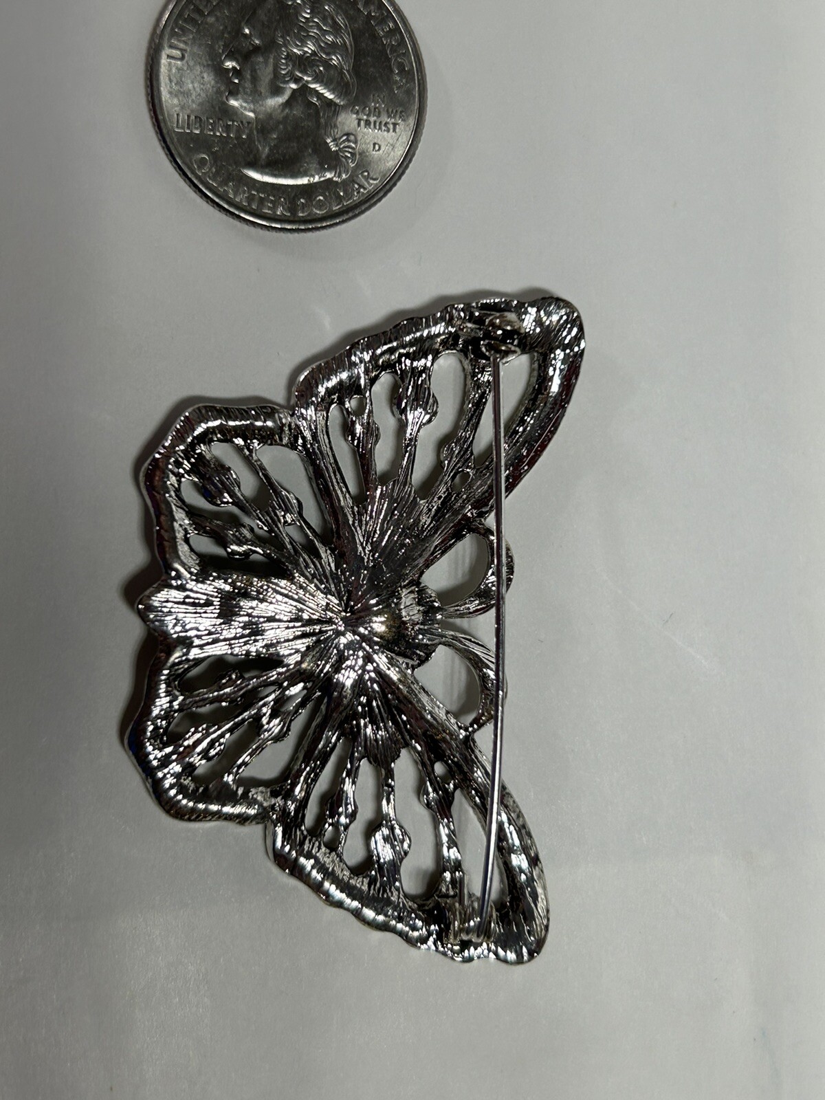 Butterfly Pretty Unique Silvertone Rhinestone Bro… - image 3