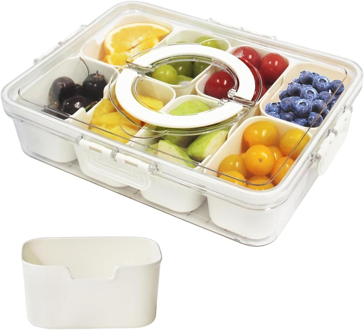 Divided Serving Tray with Lid Handle, Plastic Portable Food