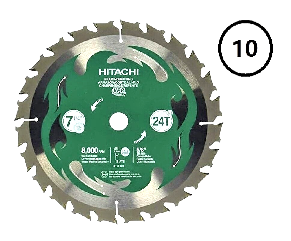 HITACHI Carbide Circular Saw Blade Set 10Pack 7 1/4 Inch 24T Framing
