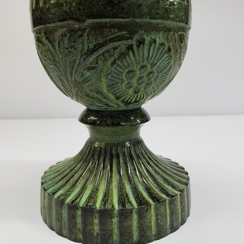 Egg Shaped Verdigris Metal Finial Tabletop Mantel Pedestal Fluted Orb Patina - Picture 8 of 12