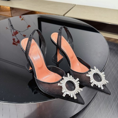 Amina Muaddi Rhinestones Sunflower Glass Sandals, Bow Mesh Pointed Wedding Heels - Picture 10 of 32