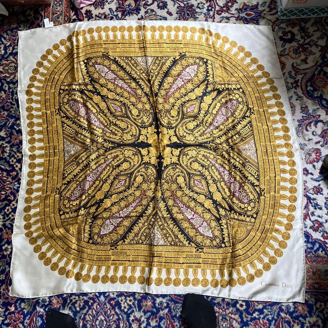 Christian Dior large scarf 85cm 33″ square silk paisley pink