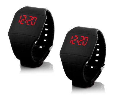 2x Digital Silikon LED Armband Uhr Armbanduhr Watch Unisex Sport Fitness Schwarz