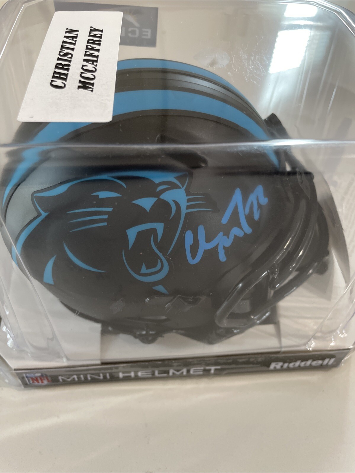 Christian McCaffrey Autographed Signed Carolina Panthers PANTHERS ECLIPSE MINI HELMET BECKETT Witnessed COA 