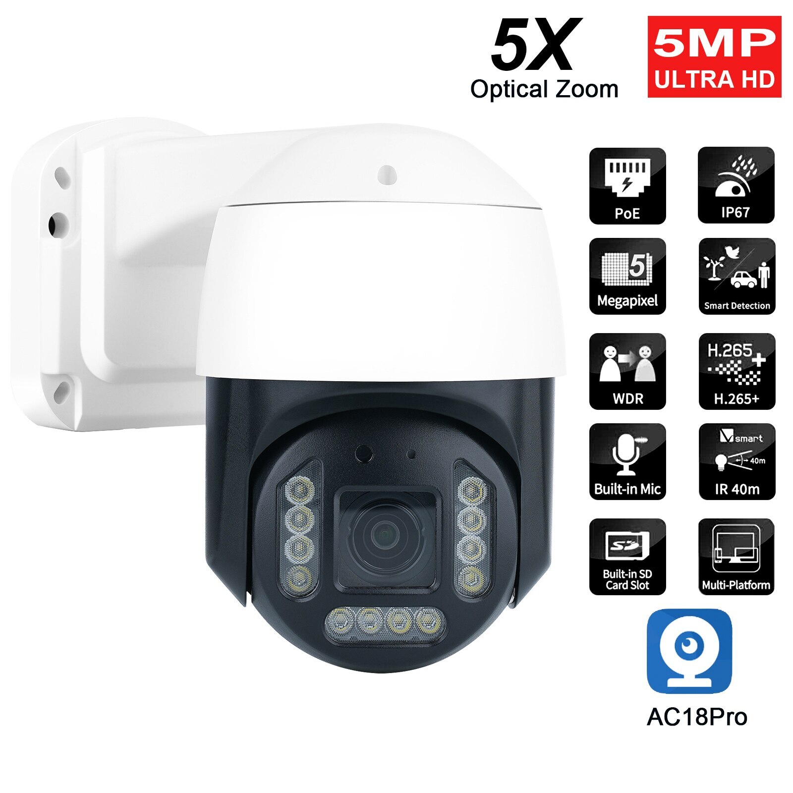 5MP 5X Optical Zoom POE Security Outdoor Camera Come with HikVision NVR