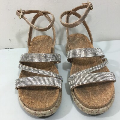 KELLY & KATIE Beige Cork  WEDGE STRAPPY SANDALS SZ 7M