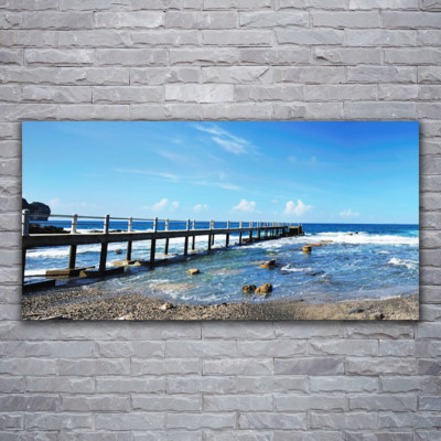 Tableau Moderne Tulup Vague Sur La Plage – Verre Acrylique 120x60 Cm, Neuf