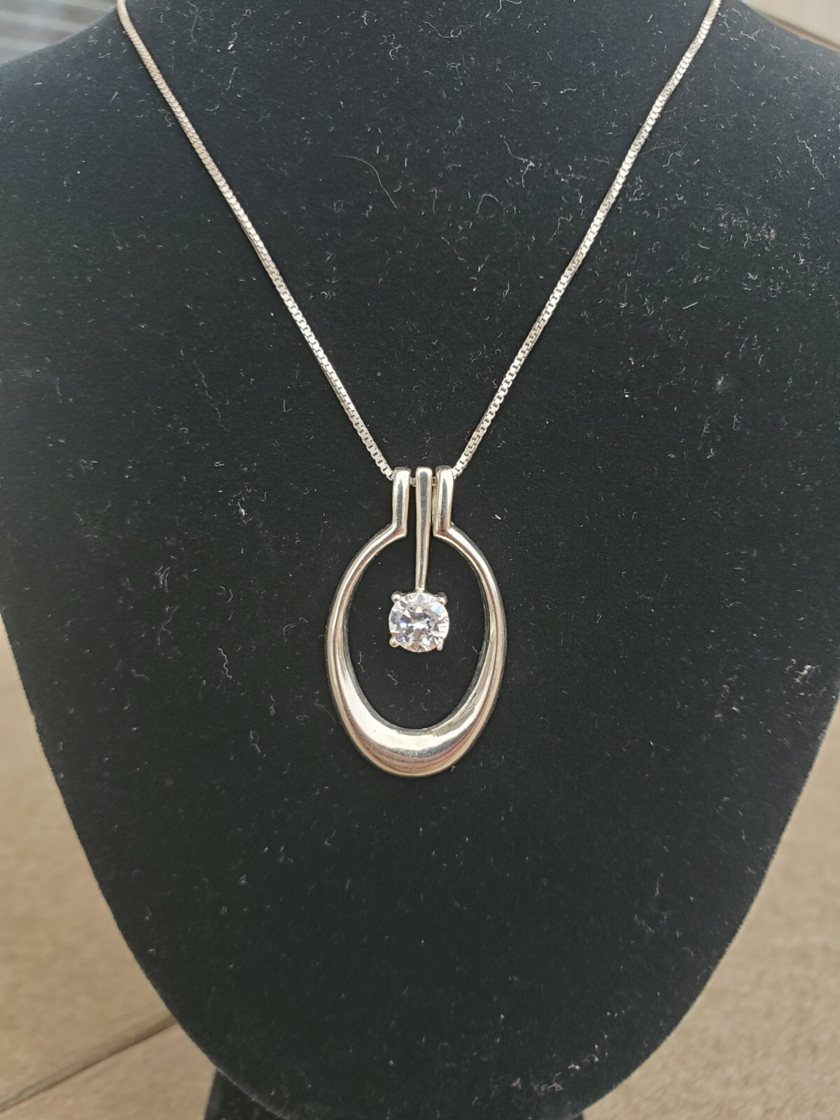 Sterling Silver Solitaire Hoop Dangle Pendant Nec… - image 2