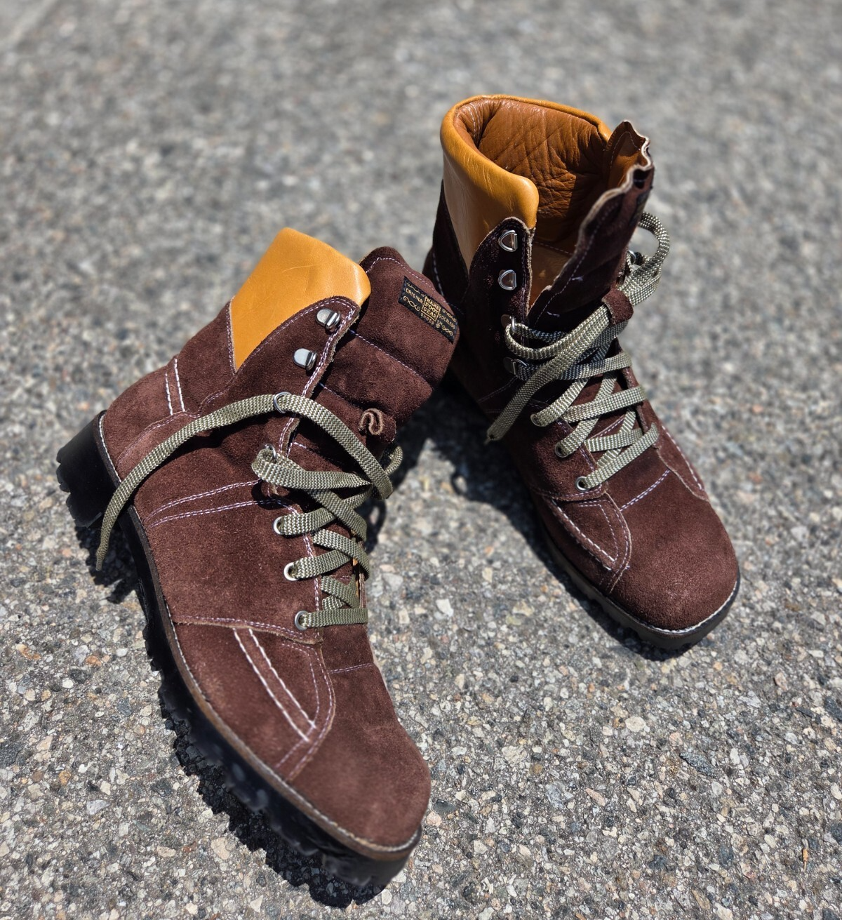 Handmade Japan Hiking Boots Size 9 New Suede Danner Vintage Italy Bespoke USA Welted-image