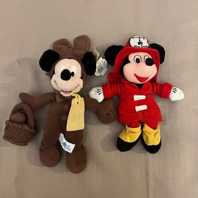Disneyland Fireman Easter chocolate Mickey Mouse Plush Stuffed Beanbag Toys VTG