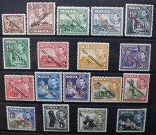 MALTA 1948-53 KGVI New Constitution. Set of 18 to 2/-. Mint HINGED. SG217-230.