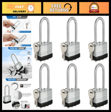 Keyed Alike Heavy Duty Padlocks Set of 6 - 40mm Wide Body, 2" Shackle for Storag