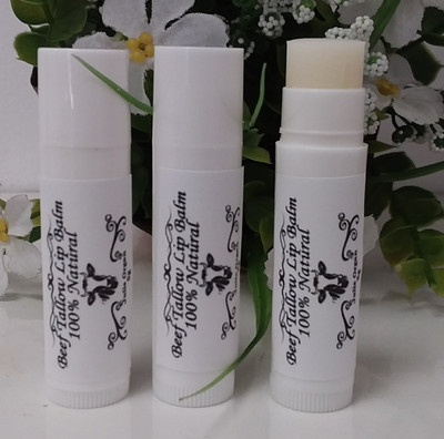 Grassfed Tallow Lip Balm,  Beeswax, Castor Oil, Lanolin,  Mints Essen, 3×5g .10 