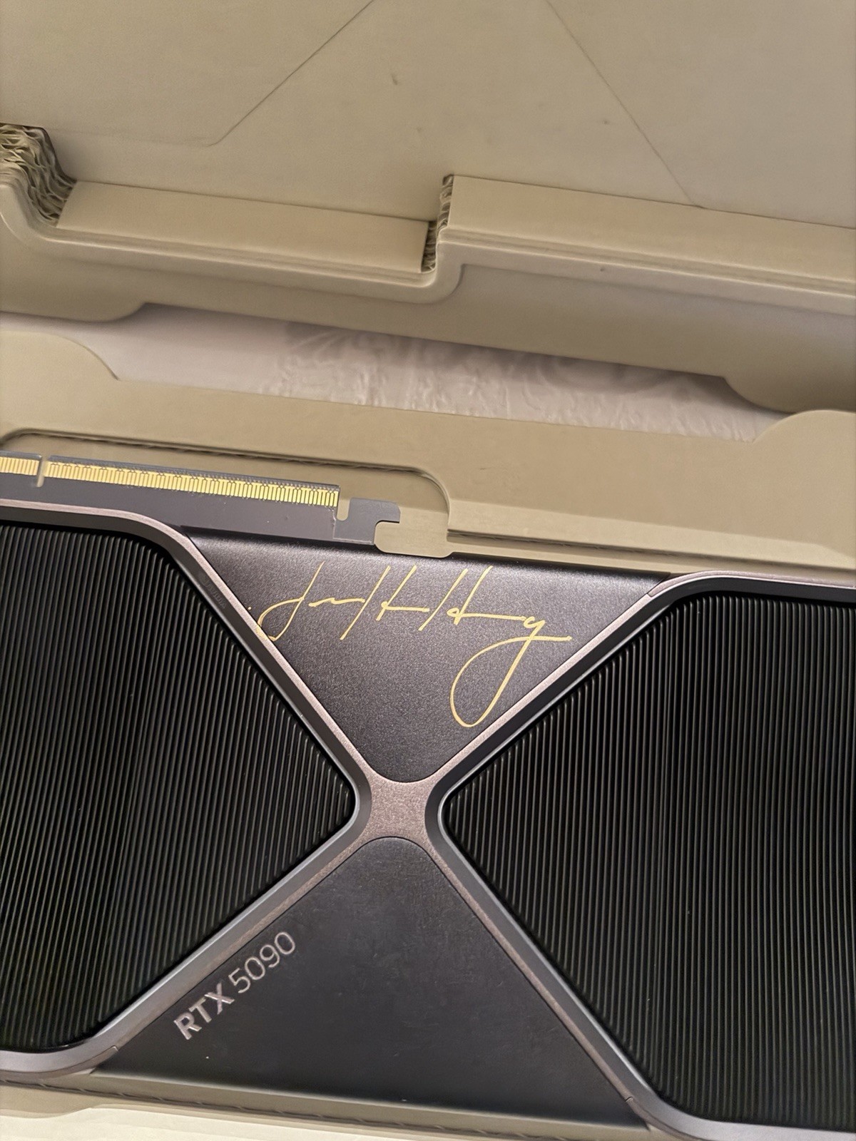 RTX 5090 Founders Edition with dual Jensen Huang signatures