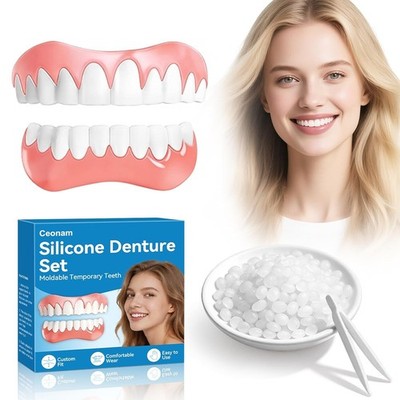 Moldable False Teeth - DIY Silicone Dentures Set for Upper & Lower, Instant Smil