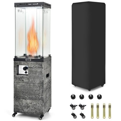 41,000 BTU Propane Patio Heater Glass Tube Standing Gas Heater w/ Cover Wheels