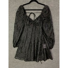 NEW Lulus Angel Looks Black Burnout Floral Jacquard Mini Babydoll Dress Size M