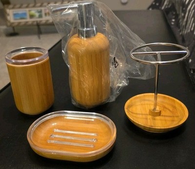 Bamboo Bathroom Accessories Set 4 Pcs Wood - UNUSED - NWOB