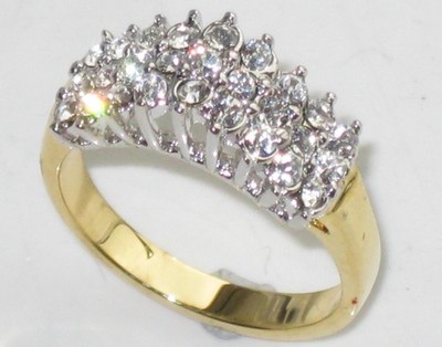 Damen Cluster Gold Ring cz 18kt Stahl bicolor Domform funkelnd 1376