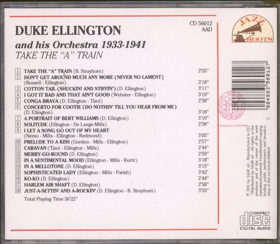 Duke Ellington Und Sein Orchester 1933-1941 CD Italien Jazz Roots 1991 CD - Bild 2 von 3