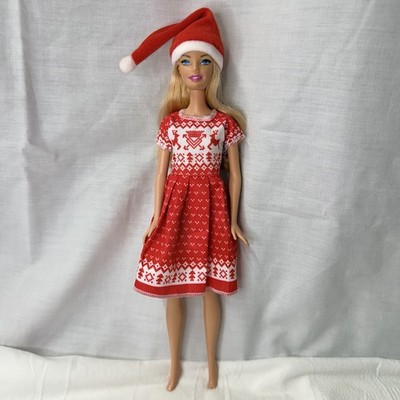 Mattel Barbie Doll Belly Button Body Bend Knee Christmas Dress Hat Outfit Blonde
