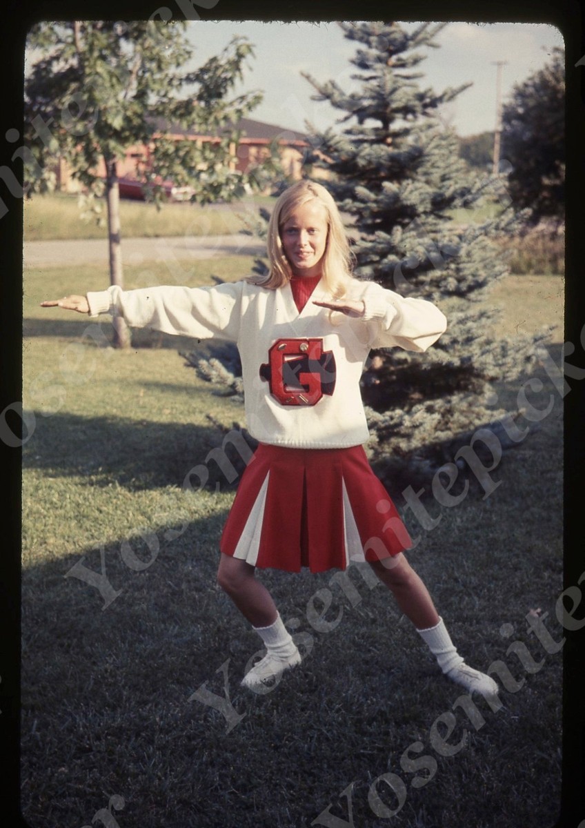 sl18 Slide 1960's Cheerleader red white retro uniform 668a | eBay
