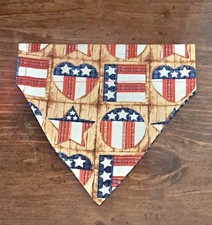 Patriotic Dog Bandana Stars Stripes Hearts Opposite Side Blue Plaid Reversible