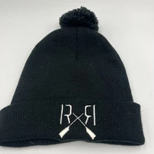 ROW REPUBLIC Black Pom Pom Beanie for Women Embroidery