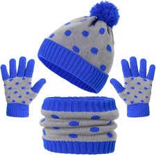 Chicingyou Kids Winter Hat Scarf Gloves Set Knit One Size, Blue and Gray