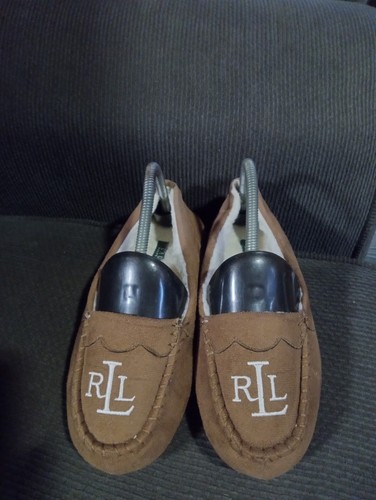 Lauren Ralph Lauren Dezi Mens US 6.5 Brown Embroidery Slip-On Moccasin Slippers - Picture 2 of 7