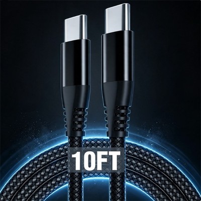 PD 60W Fast USB-C to USB-C Cable 10ft Type C Cord For iPhone15 16 17 Samsung Lot
