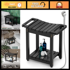 Natural Wood Shower Bench with Storage Shelf - Waterproof Spa Stool for Bathroom